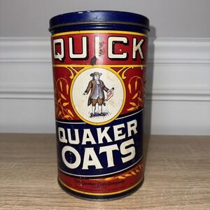 Vintage Quick Quaker Oats Metal Tin Can Empty 1990 replica of‎ 1922 label EMPTY